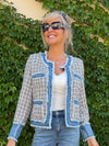 Tweed Open-Front Jacket With Denim Contrast | JK240