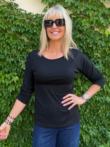 Elevated Basic Top With Ruching On Sleeve | T356