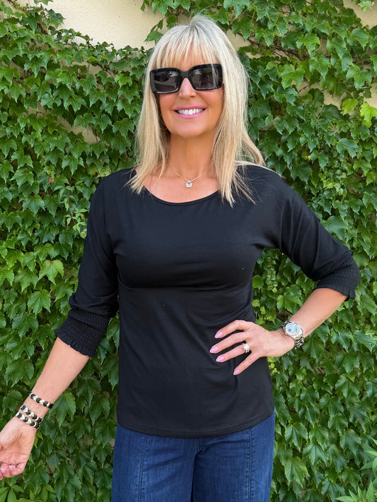 Elevated Basic Top With Ruching On Sleeve | T356