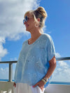 100% Linen Eyelet Top With Scalloped Edge | T315