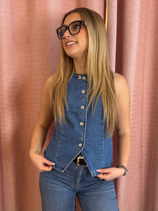 Denim Vest With Buttons | V212
