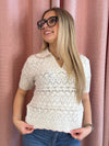 Crochet Polo Top With Pink Detail | T327