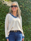 Super Soft V-Neck Denim Knit Sweater | T373