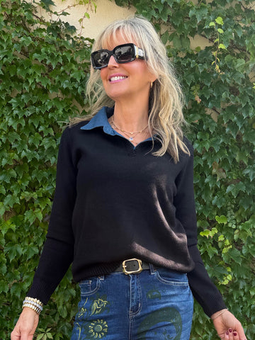 Super Soft V-Neck Denim Knit Sweater | T373