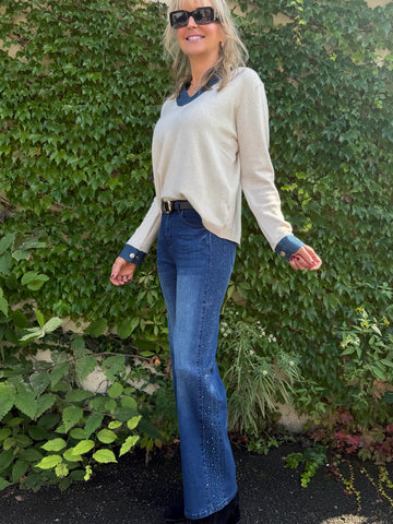 Rhinestone Side Detail Slimming Jean | JN224