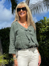 100% Linen Bella Ruffle Top | T313