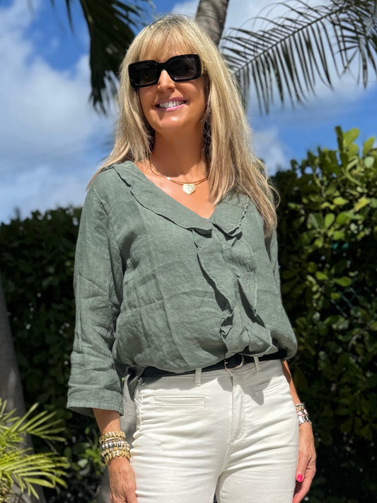 100% Linen Bella Ruffle Top | T313