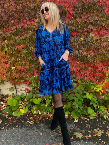 Printed Embroidered V-Neck Dress | D200