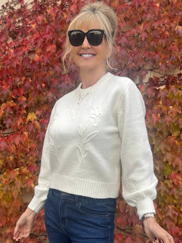 Floral Textured Crew Neck Sweater | SW249