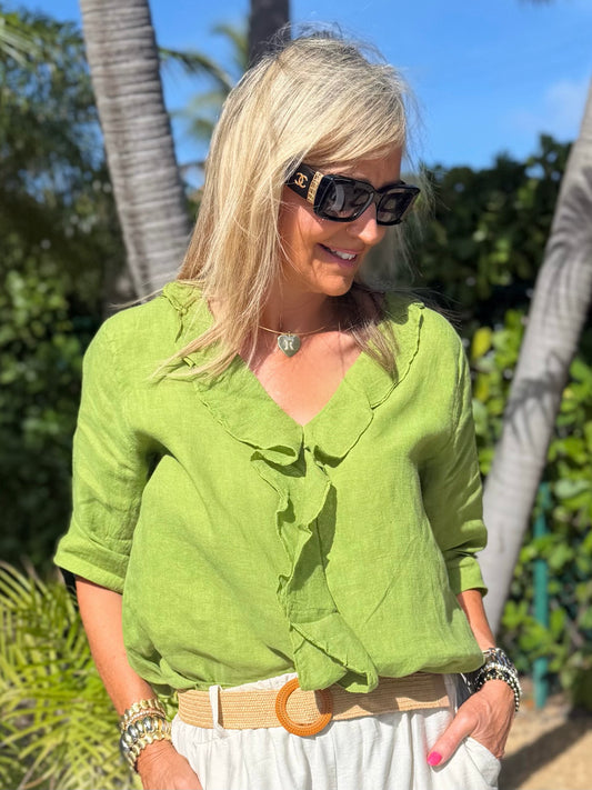 100% Linen Bella Ruffle Top | T313