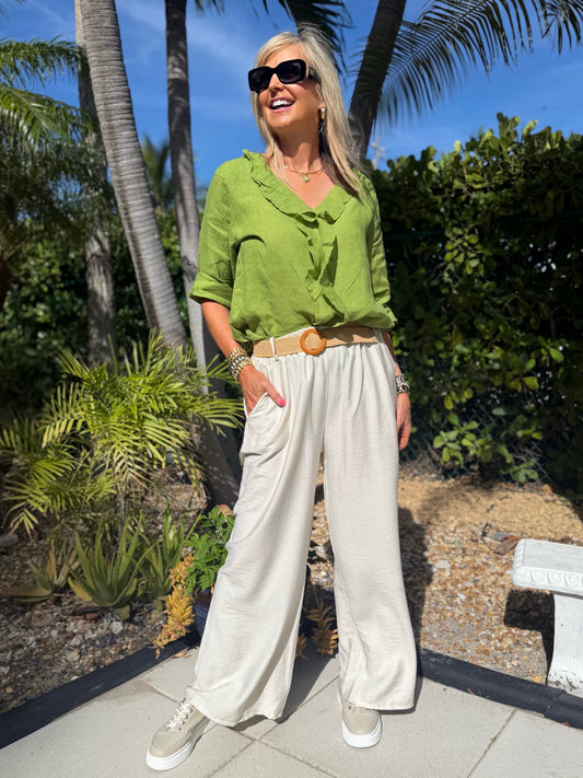 Italian Wide Leg Pant With Belt | PA265