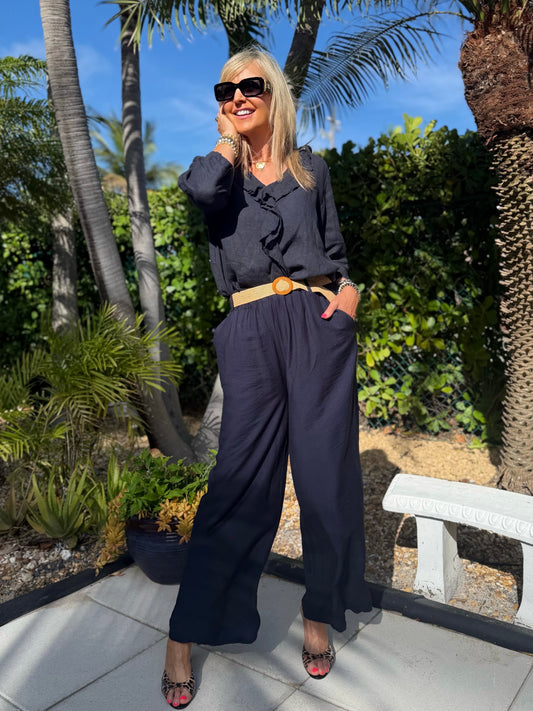 Italian Wide Leg Pant With Belt | PA265