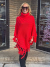 Cable Knit Poncho With Fringe | P203