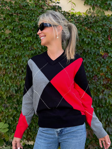 Argyle V-Neck Top | T381