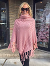 Cable Knit Poncho With Fringe | P203