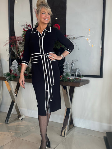 Dress With Contrast Piping And Sash | R249