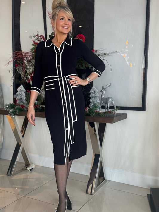 Dress With Contrast Piping And Sash | R249