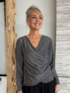 Italian Tummy Flattening Faux Wrap Sparkle Top | T266