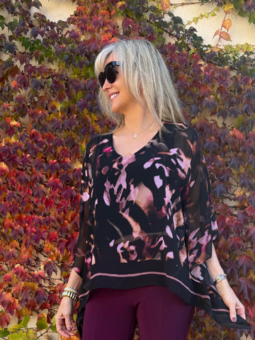 Chiffon Abstract Poncho Top | R289