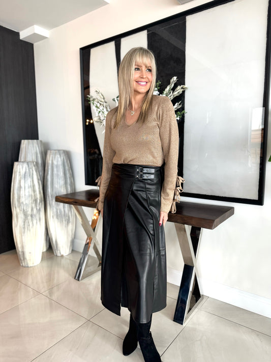 Vegan Leather A-Line Maxi Skirt | SK202