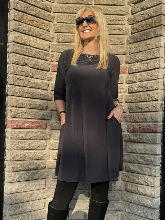 Sympli Crew Neck Dress With Pockets | D662